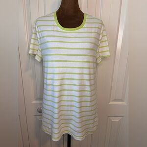 Faded Glory White and Light Green Striped Short Sleeve Tee